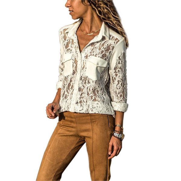 2018 new turn down collar long sleeve blouses shirts with beaded plus size lace women blouse women clothing blusas femininas, White
2018 new turn down collar long sleeve blouses shirts with beaded plus size lace women blouse women clothing blusas femininas, White