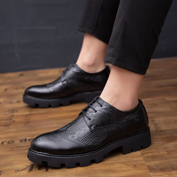 men casual business office formal dress soft leather bullock shoes carved brogue shoe platform sneakers gentleman zapatos male, Black
men casual business office formal dress soft leather bullock shoes carved brogue shoe platform sneakers gentleman zapatos male, Black
