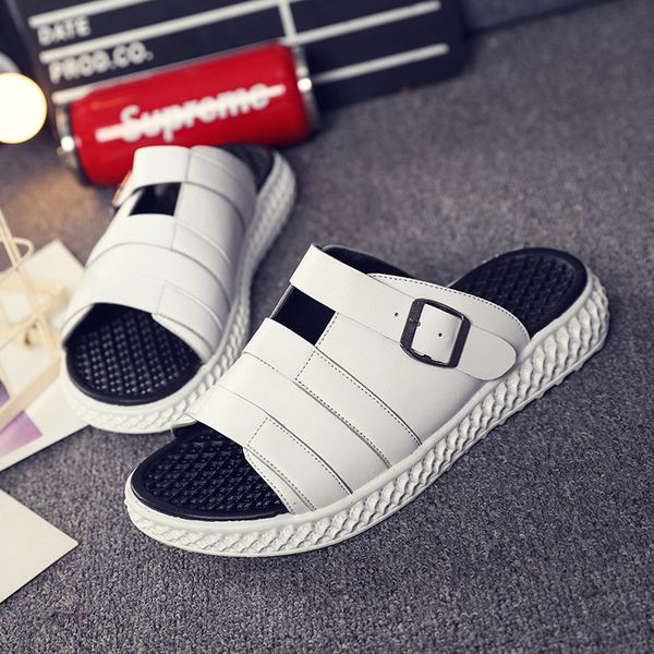 

thick soled beach outside men's slippers classics mature summer slides buckle shallow men shoes, Black