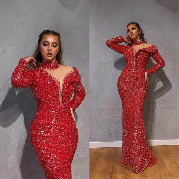red mermaid evening dresses 2020 high neck long sleeve beads sequins tulle prom dress floor length special occasion dresses, Black;red
red mermaid evening dresses 2020 high neck long sleeve beads sequins tulle prom dress floor length special occasion dresses, Black;red