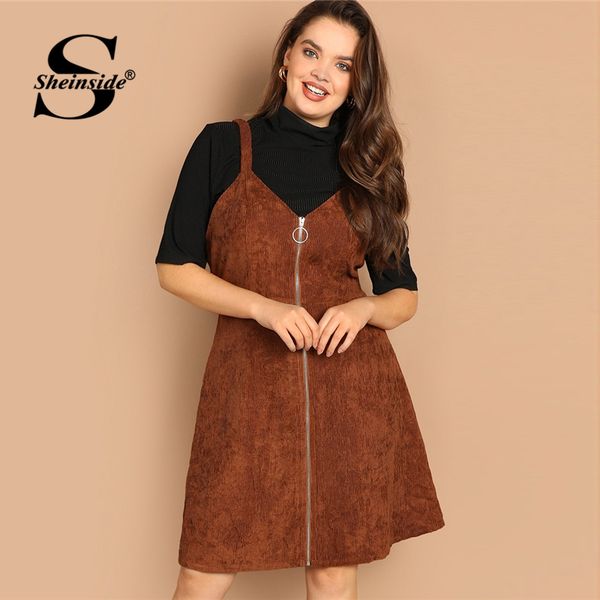 sheinside brown plus size o-ring zip front corduroy pinafore women dress casual sleeveless ladies dresses 2019 fall a line dress, Black;gray
sheinside brown plus size o-ring zip front corduroy pinafore women dress casual sleeveless ladies dresses 2019 fall a line dress, Black;gray