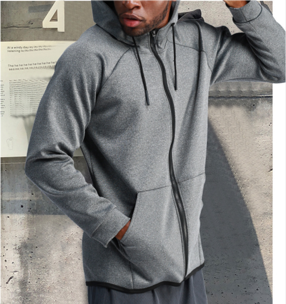 good quality men runner training hooded zip jacket gray and black, Black;red