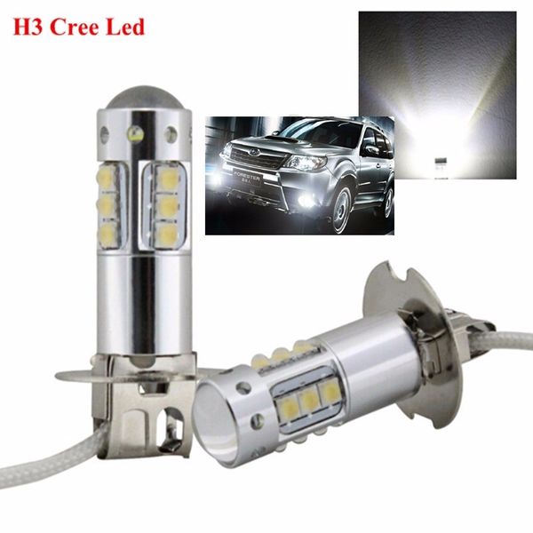 

2pcs/lot new high power h1 h3 led 80w super bright white 6000k cree chips led fog light bulb car auto driving drl lamp