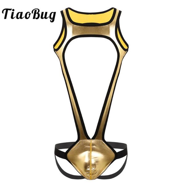 men one-piece underwear shiny metallic wide shoulder strap bulge pouch jockstrap mankini bodysuit male briefs rave clubwear, Black;white
men one-piece underwear shiny metallic wide shoulder strap bulge pouch jockstrap mankini bodysuit male briefs rave clubwear, Black;white