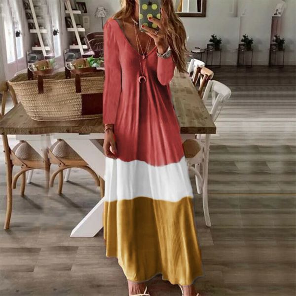 new fashion womens v-neck colorful block printed long sleeve long maxi dresses ladies autumn 2019 draped party a-line dress, Black;gray 
new fashion womens v-neck colorful block printed long sleeve long maxi dresses ladies autumn 2019 draped party a-line dress, Black;gray