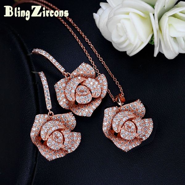 beaqueen romantic rose gold color big flower drop earring pendant necklace set cubic zirconia crystal weddind jewelry js113, Silver
beaqueen romantic rose gold color big flower drop earring pendant necklace set cubic zirconia crystal weddind jewelry js113, Silver