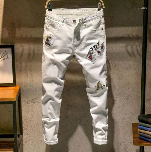 pants flower and bird embroidery print mens designer jeans fashion spring white long skinny mens jean, Blue
pants flower and bird embroidery print mens designer jeans fashion spring white long skinny mens jean, Blue