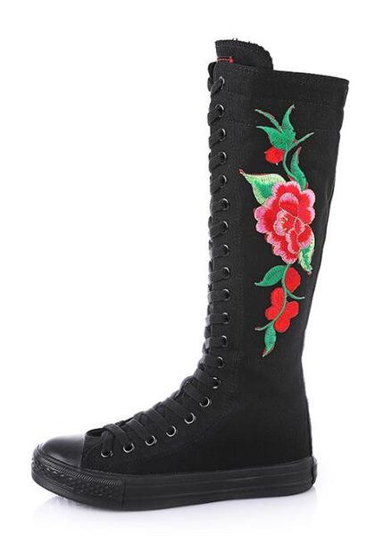 big size 34-43 women fashion high-zipper embroider flat boots long-barreled casual flats canvas boots tall punk shoes, Black
big size 34-43 women fashion high-zipper embroider flat boots long-barreled casual flats canvas boots tall punk shoes, Black