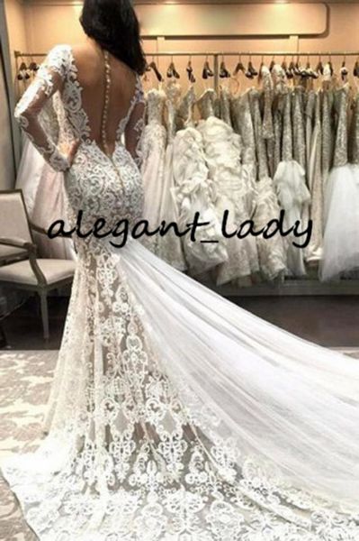 illusion long sleeve wedding dresses 2020 berta lace applique covered buttons chapel train countryside garden bride reception dress, White
illusion long sleeve wedding dresses 2020 berta lace applique covered buttons chapel train countryside garden bride reception dress, White