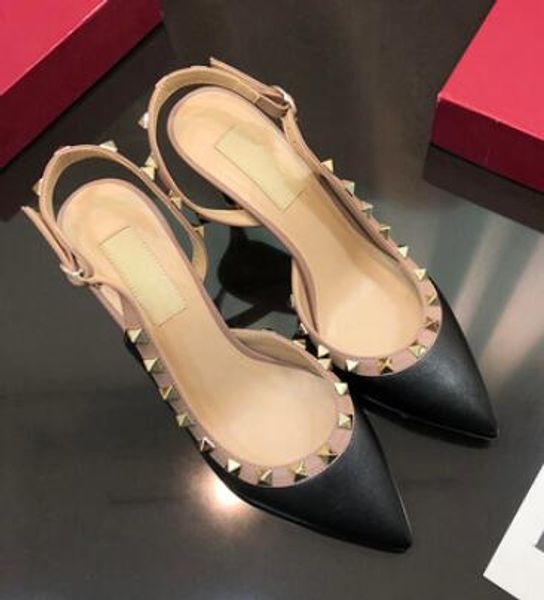pointed toe with studs high heels genuine leather rock rivets sandals women studded strappy dress shoes slingbacks pumps+box, Black
pointed toe with studs high heels genuine leather rock rivets sandals women studded strappy dress shoes slingbacks pumps+box, Black