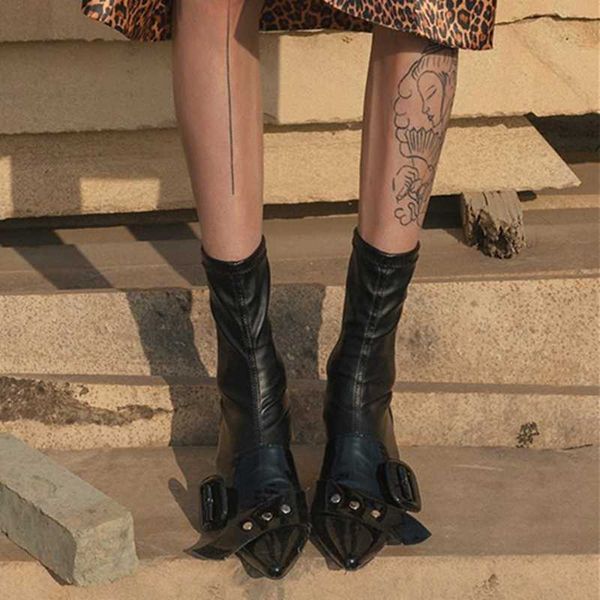 green genuine leather pointed toe short boots women retro motorcycle boots elastic thin heel mid-calf winter luxury shoes, Black
green genuine leather pointed toe short boots women retro motorcycle boots elastic thin heel mid-calf winter luxury shoes, Black