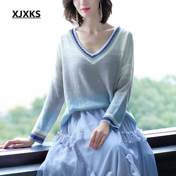 women's sweaters xjxks spring and autumn long-sleeved loose color gradual change women sweater pullover pull femme, White;black
women's sweaters xjxks spring and autumn long-sleeved loose color gradual change women sweater pullover pull femme, White;black