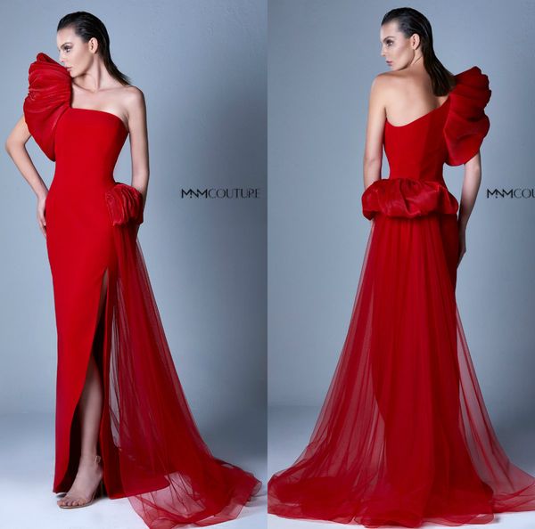2020 red evening dresses one shoulder satin tulle sweep train sheath prom dress wear side split custom made formal gowns, Black;red
2020 red evening dresses one shoulder satin tulle sweep train sheath prom dress wear side split custom made formal gowns, Black;red