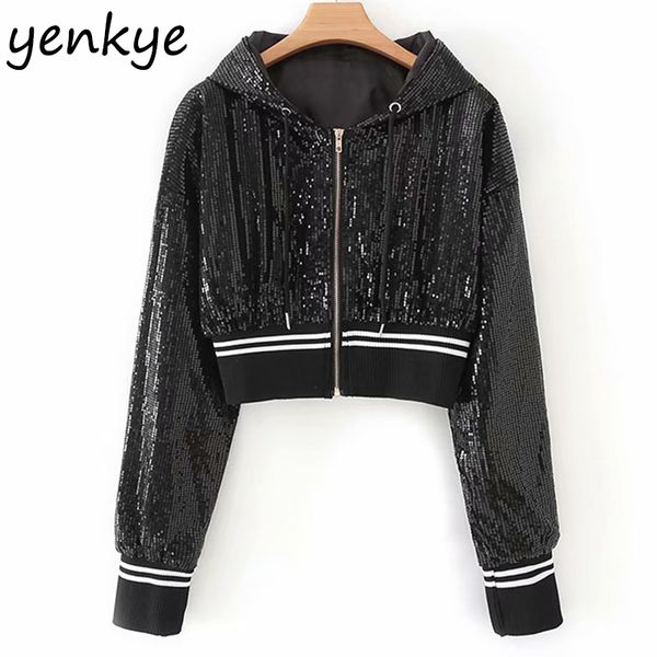 2019 women hooded crop sequin jacket female zipper long sleeve streetwear casual autumn coats plus size chaqueta mujer, Black;brown
2019 women hooded crop sequin jacket female zipper long sleeve streetwear casual autumn coats plus size chaqueta mujer, Black;brown