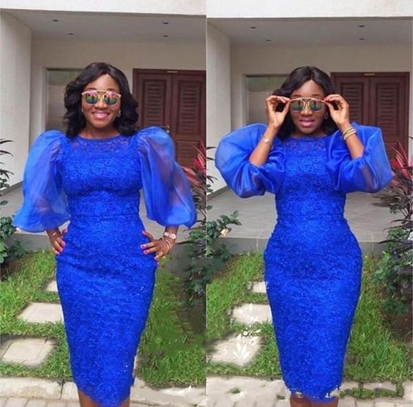 2019 new royal blue cocktail dresses jewel neck lace puffy long sleeves knee length sheath celebrity prom party homecoming gowns, Black
2019 new royal blue cocktail dresses jewel neck lace puffy long sleeves knee length sheath celebrity prom party homecoming gowns, Black