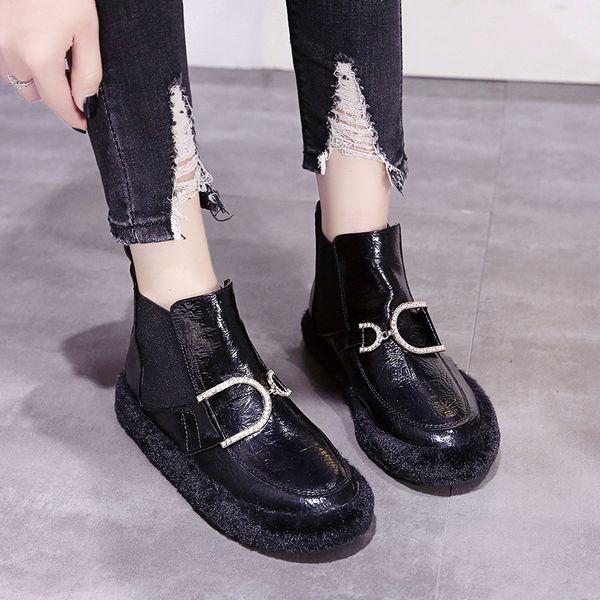 new style boots british style lambs wool edge man-made diamond lettered round-toe women's flat shoes, Black
new style boots british style lambs wool edge man-made diamond lettered round-toe women's flat shoes, Black