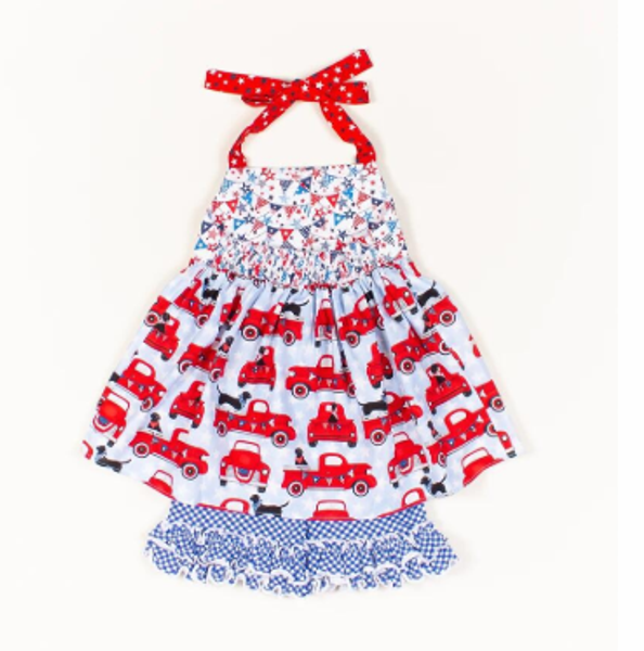 baby girls boutique sets fire tractor pattern sleeveless red tunic with sky blue shorts toddler girls sets, White
baby girls boutique sets fire tractor pattern sleeveless red tunic with sky blue shorts toddler girls sets, White