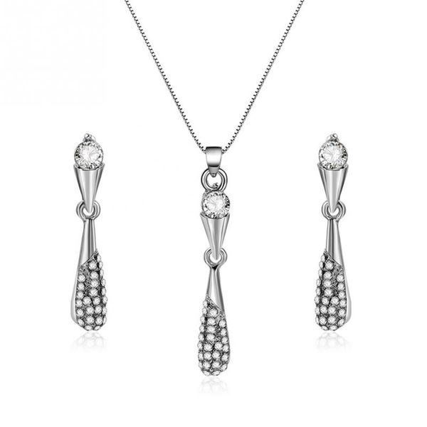 new exquisite rhinestone pendant chain necklace earring ear stud set gift for women female, Silver
new exquisite rhinestone pendant chain necklace earring ear stud set gift for women female, Silver