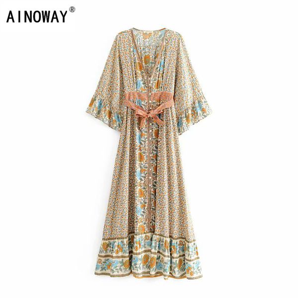 vintage chic women floral print single breasted beach bohemian maxi dress ladies v neck sashes summer boho dress vestidos, Black;gray
vintage chic women floral print single breasted beach bohemian maxi dress ladies v neck sashes summer boho dress vestidos, Black;gray