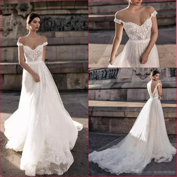 2019 off the shoulder cap sleeves wedding dresses a line lace sweep train tulle appliqued wedding bridal gown, White
2019 off the shoulder cap sleeves wedding dresses a line lace sweep train tulle appliqued wedding bridal gown, White