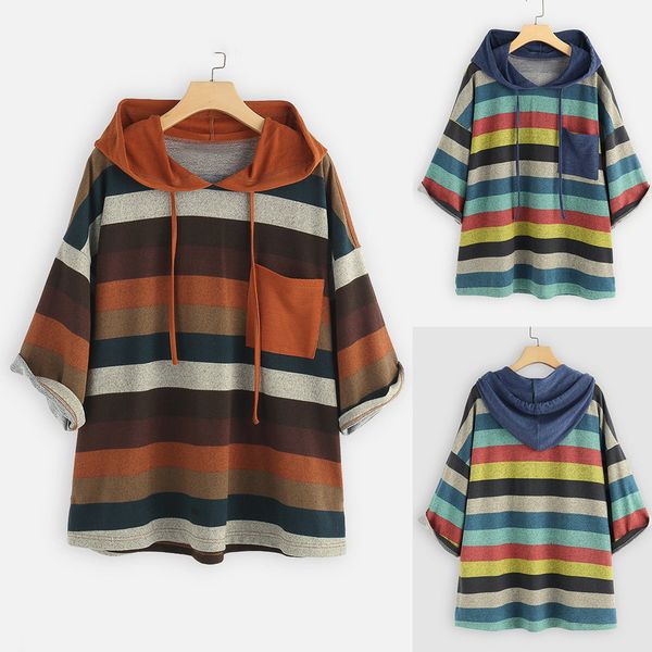 2019 women blouse multicolor striped hooded sweatshirt fashion female loose pocket blouses casual tunic hoodie blusas, White
2019 women blouse multicolor striped hooded sweatshirt fashion female loose pocket blouses casual tunic hoodie blusas, White