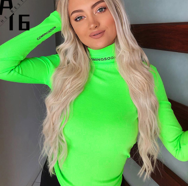 women's t-shirt a16 fluorescent color slim printed letter high collar long-sleeved female autumn wild close-fitting knit bottoming shir, White
women's t-shirt a16 fluorescent color slim printed letter high collar long-sleeved female autumn wild close-fitting knit bottoming shir, White