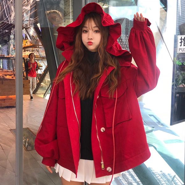 women's autumn korean new red ruched hooded jacket loose bf wind long-sleeved baseball uniform jacket women's clothing ml071, Black;brown
women's autumn korean new red ruched hooded jacket loose bf wind long-sleeved baseball uniform jacket women's clothing ml071, Black;brown