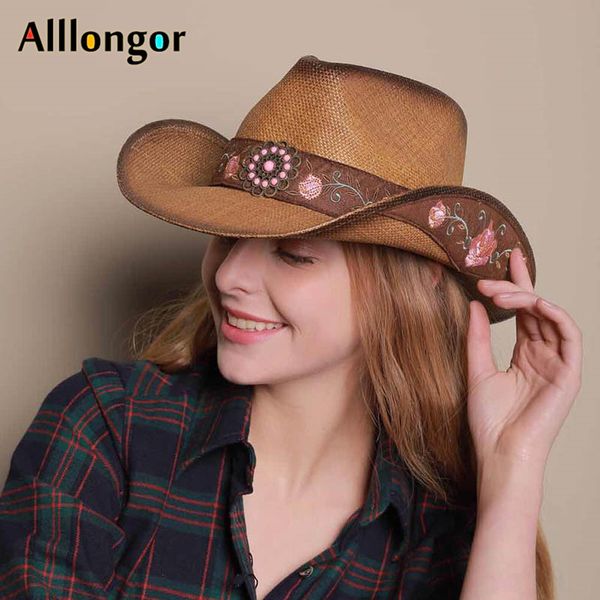 western 2019 women straw cowboy hat summer retro elegant vintage cowgirl sombrero hombre caps embroidery sun hats, Blue;gray
western 2019 women straw cowboy hat summer retro elegant vintage cowgirl sombrero hombre caps embroidery sun hats, Blue;gray