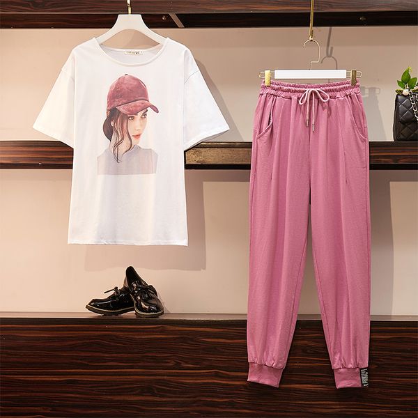 2020 casual two piece set white short sleeve o neck and pink drawstring waist pant matching sets summer clothes for women
2020 casual two piece set white short sleeve o neck and pink drawstring waist pant matching sets summer clothes for women