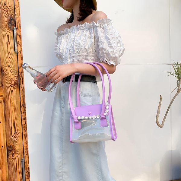 2020 women transparent pvc handbag summer fashion daisy flower shoulder bags female splicing pu travel daily shopping totes 
2020 women transparent pvc handbag summer fashion daisy flower shoulder bags female splicing pu travel daily shopping totes