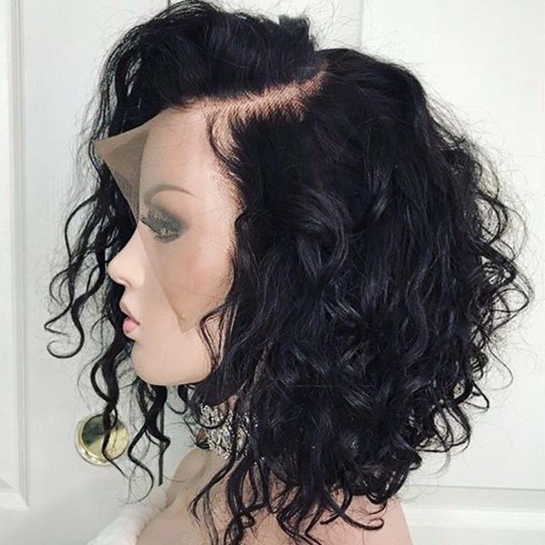 

16 дюймов вьющиеся кружева фронт человеческих волос парики для чернокожих женщин