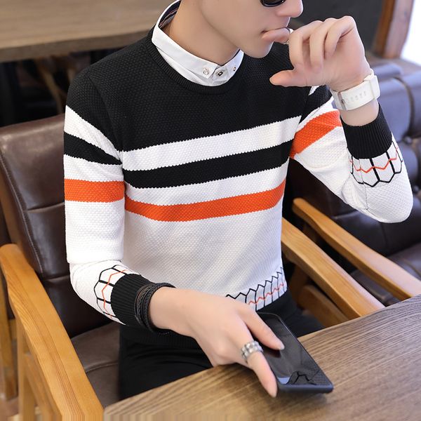 shirt collar knitted sweaters casual men sweater fake 2 pieces pullover blouse pullovers mens striped clothing slim fit c266, White;black
shirt collar knitted sweaters casual men sweater fake 2 pieces pullover blouse pullovers mens striped clothing slim fit c266, White;black