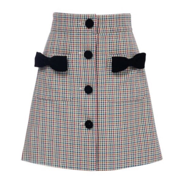 women houndstooth skirt single breasted bow a-line plaid color matching skirts new, Black
women houndstooth skirt single breasted bow a-line plaid color matching skirts new, Black