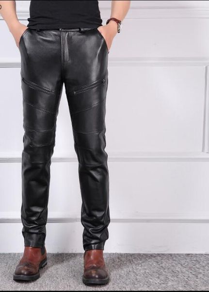 2019 new leather pants men's fashion motorcycle leather pants european and american personality slim singer costumes, Black
2019 new leather pants men's fashion motorcycle leather pants european and american personality slim singer costumes, Black