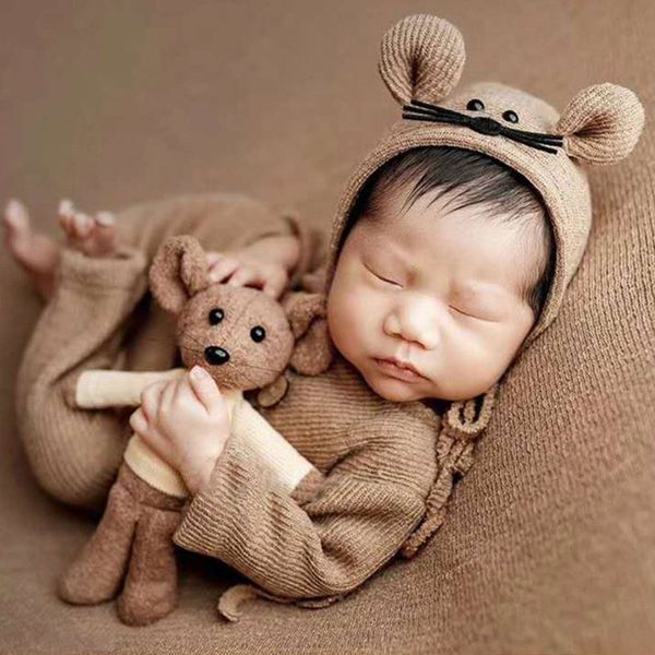 3 pcs/set newborn pgraphy props suit knitted cotton jumpsuit hat mouse doll infant p shooting clothes outfits, White
3 pcs/set newborn pgraphy props suit knitted cotton jumpsuit hat mouse doll infant p shooting clothes outfits, White