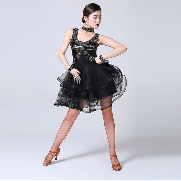 stage wear latin dance dress short sleeve skirt lady ballroom tango dresses cha salsa clothes for women practice, Black;red
stage wear latin dance dress short sleeve skirt lady ballroom tango dresses cha salsa clothes for women practice, Black;red