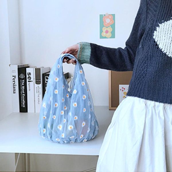 women small shopping tote transparent mesh cloth bag fashion daisy embroidery handbag eco fruit bag purse for girls
women small shopping tote transparent mesh cloth bag fashion daisy embroidery handbag eco fruit bag purse for girls