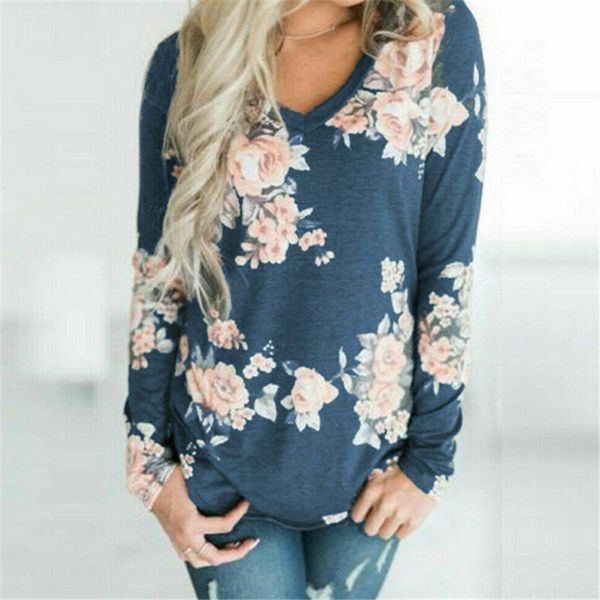 women crew neck pullover t-shirts floral pattern blue women casual long sleeve floral tunic t-shirts new, White
women crew neck pullover t-shirts floral pattern blue women casual long sleeve floral tunic t-shirts new, White