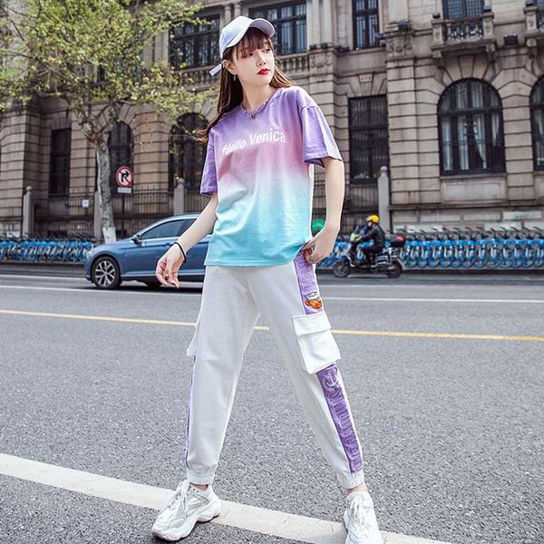 2020 summer new tracksuit for women female casual loose letter two piece set and pants gradient sports suit two-piece suit, White
2020 summer new tracksuit for women female casual loose letter two piece set and pants gradient sports suit two-piece suit, White