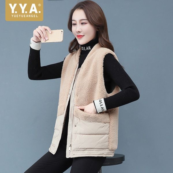 casual loose fit brand new womens sleeveless vests winter faux lambwool patchwork cotton lining warm female outerwear waistcoats, Black;white
casual loose fit brand new womens sleeveless vests winter faux lambwool patchwork cotton lining warm female outerwear waistcoats, Black;white