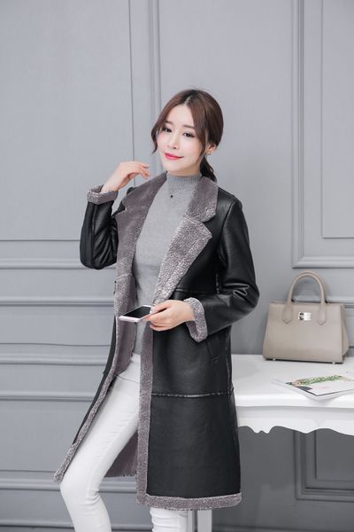 winter new pu leather jacket female korean version of the long section of imitation leather long-sleeved large lapel slim lambskin, Black
winter new pu leather jacket female korean version of the long section of imitation leather long-sleeved large lapel slim lambskin, Black