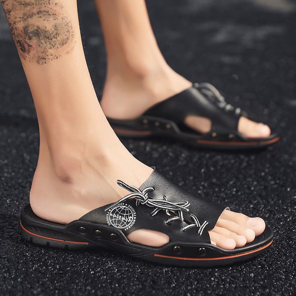 summer personality non-slip slippers men's casual beach sandals fashion trend comfortable roman leather sandals, Black
summer personality non-slip slippers men's casual beach sandals fashion trend comfortable roman leather sandals, Black