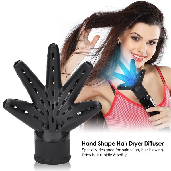 

Hand Shape Hair Dryer Diffuser Hood Cover Hairdressing Blow Collecting Wind Fast Drying Blower Nozzle for Home Salon Curly Styling Tools, Black