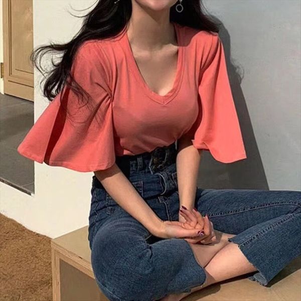 east gate summer v-neck slim trumpet sleeve solid color t-shirt female east gate summer v-neck slim horn horn trumpet sleeve solid color t-s, White
east gate summer v-neck slim trumpet sleeve solid color t-shirt female east gate summer v-neck slim horn horn trumpet sleeve solid color t-s, White
