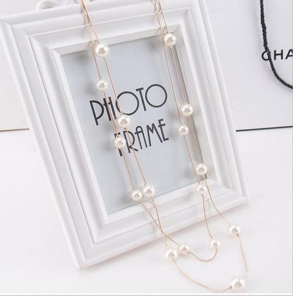 fashion double layer pearl sweater chain autumn and winter long decorative necklace, Silver
fashion double layer pearl sweater chain autumn and winter long decorative necklace, Silver