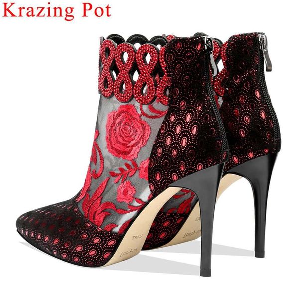 krazing pot natural leather flower embroidery super high heels stiletto 8.5cm heels summer spring boots elegant ankle boots l61, Black
krazing pot natural leather flower embroidery super high heels stiletto 8.5cm heels summer spring boots elegant ankle boots l61, Black
