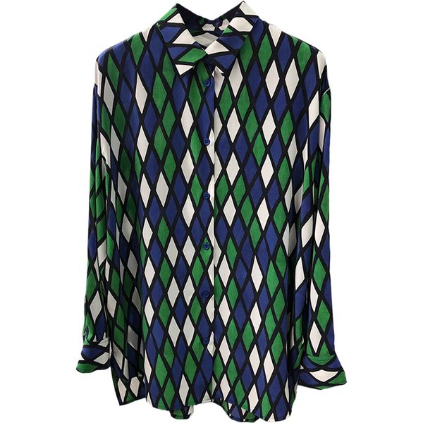 100% silk brand fashion women's high-end luxury vintage geometric lattice color matching thin temperament loose silk shirt top, White
100% silk brand fashion women's high-end luxury vintage geometric lattice color matching thin temperament loose silk shirt top, White