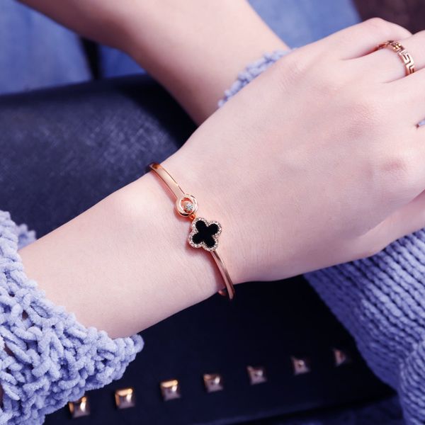 clover bracelet fashion lucky green rose gold bracelet wild popular bracelet, Black