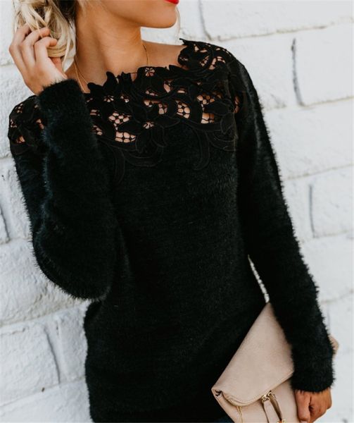 womens designer lace patchwork solid color sweater long sleeve o-neck fashion spring autumn clothing womens casual hollow out sweater, White;black
womens designer lace patchwork solid color sweater long sleeve o-neck fashion spring autumn clothing womens casual hollow out sweater, White;black