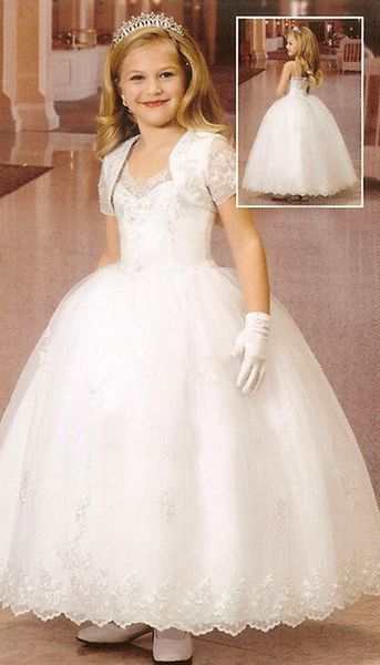 2019 new lovely girls holy communion gowns with jacket lace applique spaghetti straps ankle length ivory holy communion dresses, White
2019 new lovely girls holy communion gowns with jacket lace applique spaghetti straps ankle length ivory holy communion dresses, White